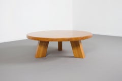 Round Impressive French Artisan Coffee Table in Solid Oak, 1960s