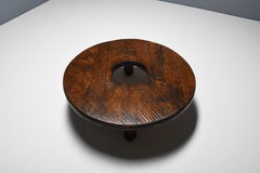 Round Impressive French Artisan Coffee Table in Solid Oak, 1960s