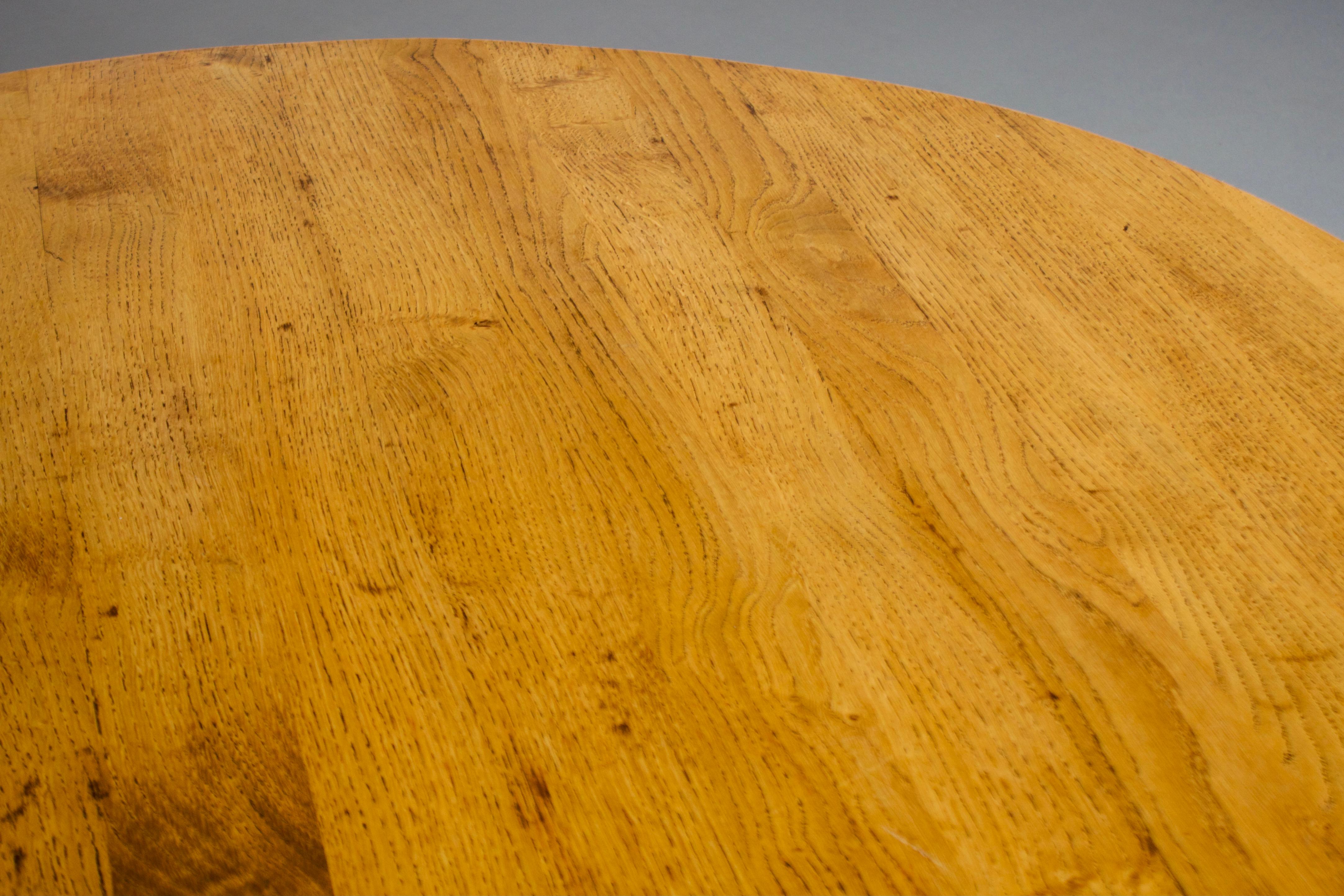 Wood Round Impressive French Artisan Coffee Table in Solid Oak, 1960s