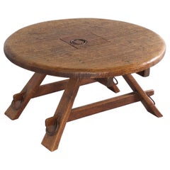Used Round Impressive French Artisan Coffee Table in Solid Oak