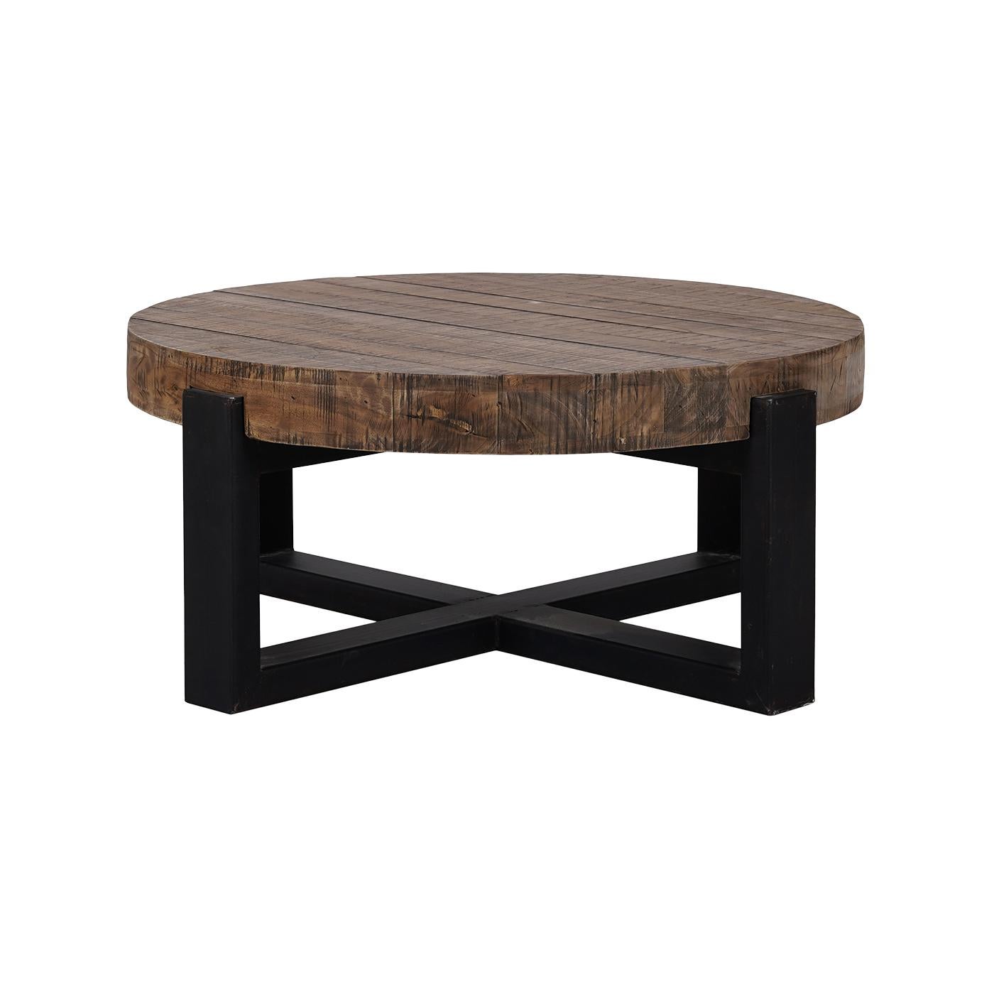 Cette pièce frappante combine harmonieusement l'esthétique industrielle brute et le design moderne, ce qui en fait une pièce maîtresse remarquable pour votre espace de vie. Le plateau en bois de teck présente une finition en brun toscan vieilli,