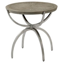Round Industrial Greyed Oak Side Table