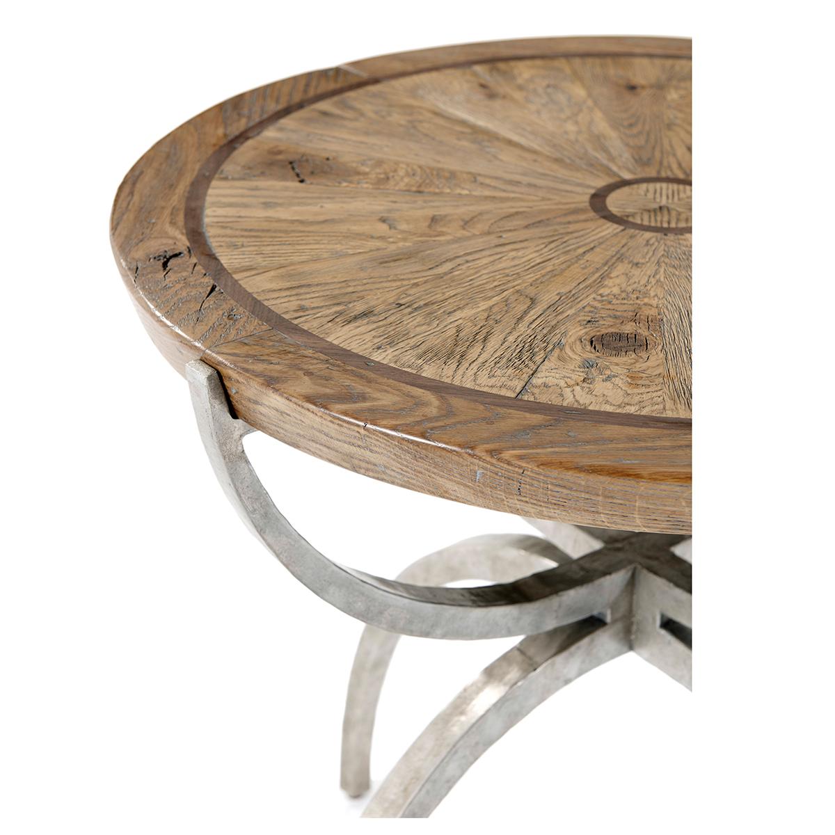 Round Industrial Oak Side Table In New Condition For Sale In Westwood, NJ