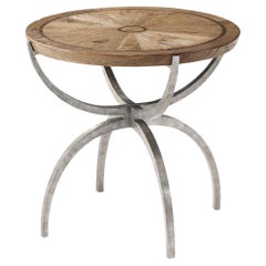 Round Industrial Oak Side Table