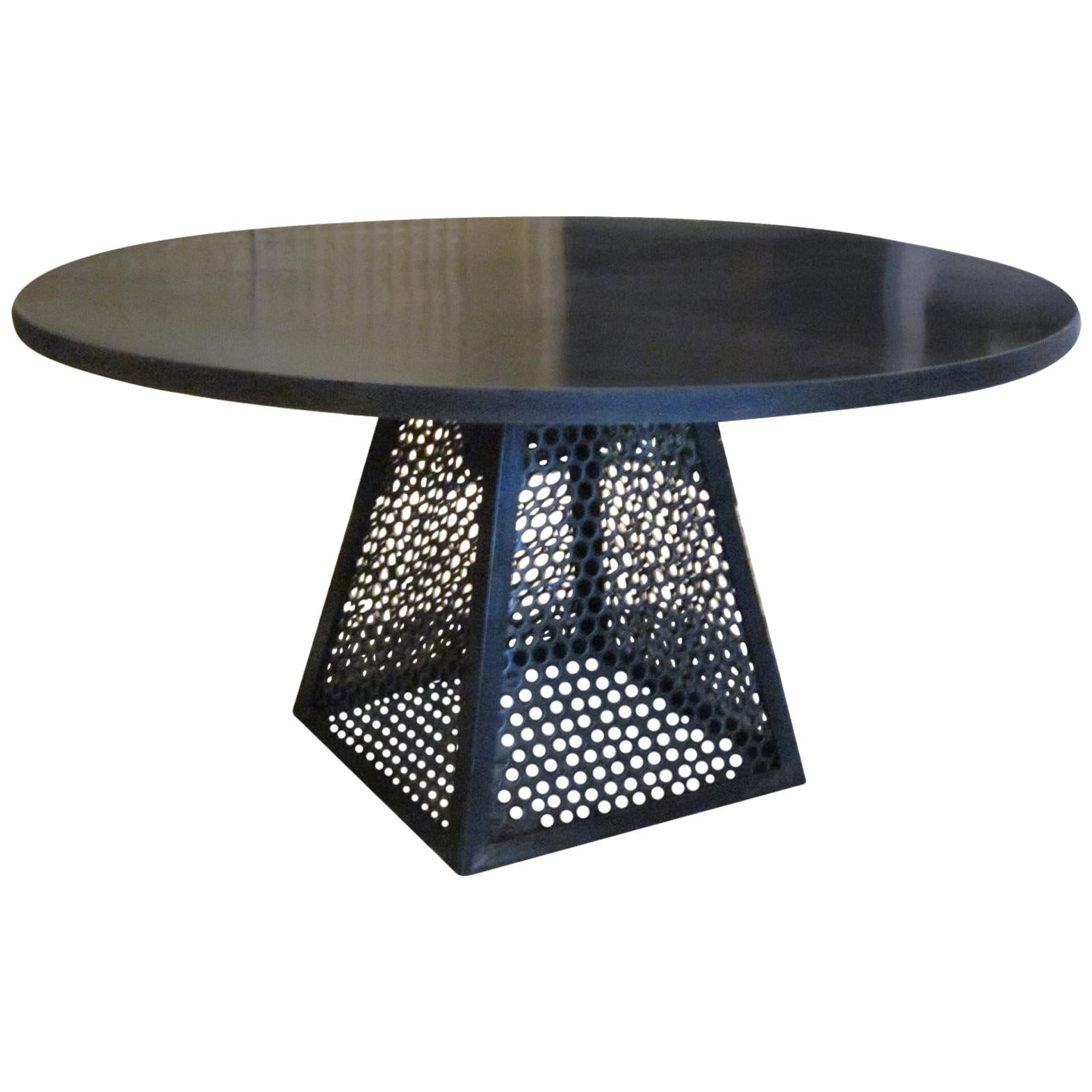 Round Industrial Steel Dining Table, Contemporary