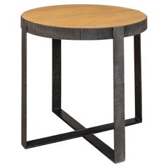 Round Industrial Walnut and Iron Side Table