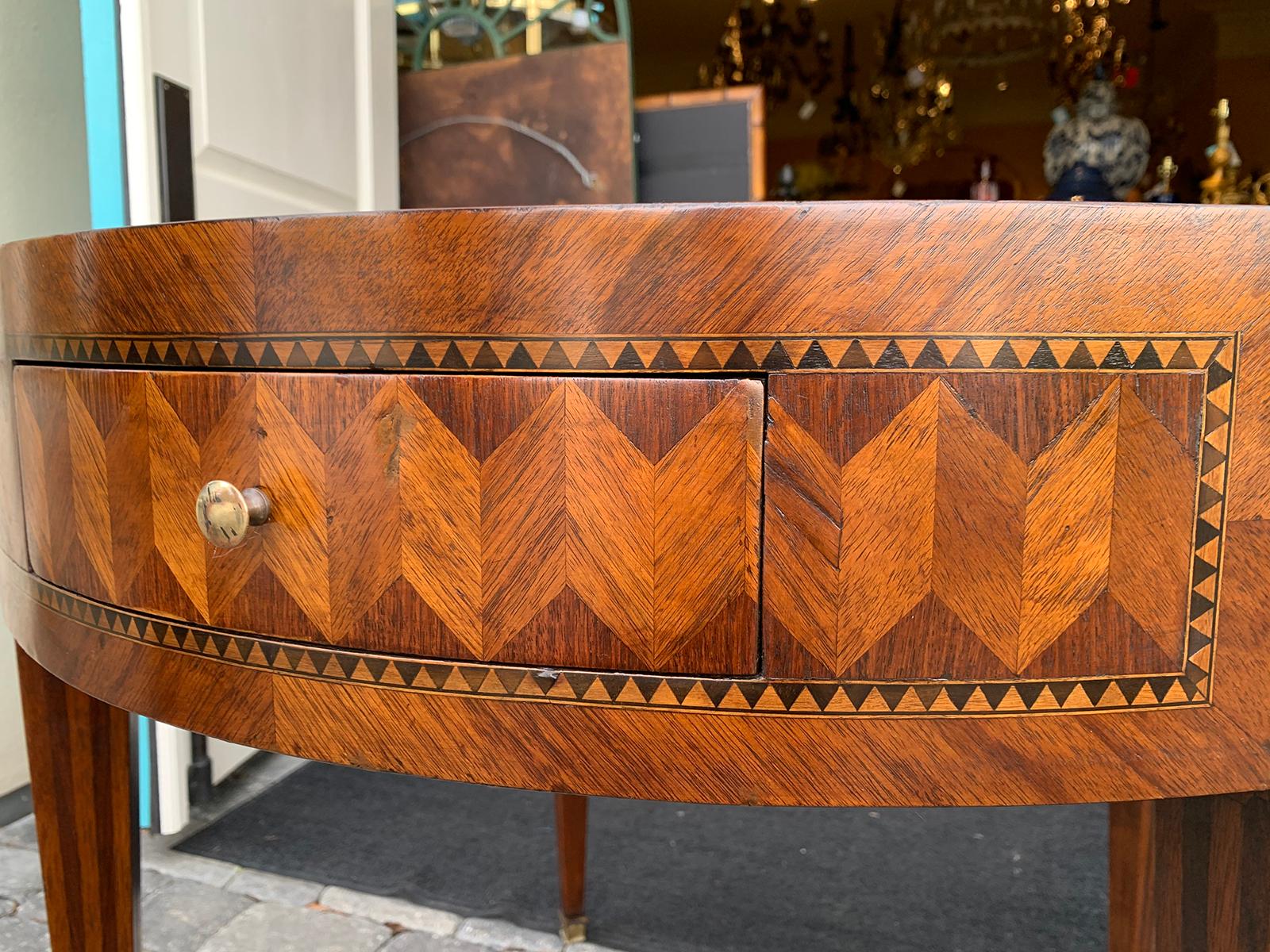 Wood Round Inlaid Table circa 1880s-1920s, Possibly Italian