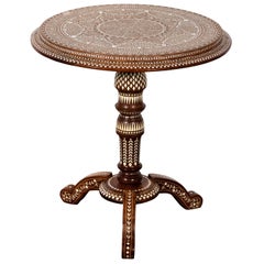 Round Inlaid Wood Pedestal Table