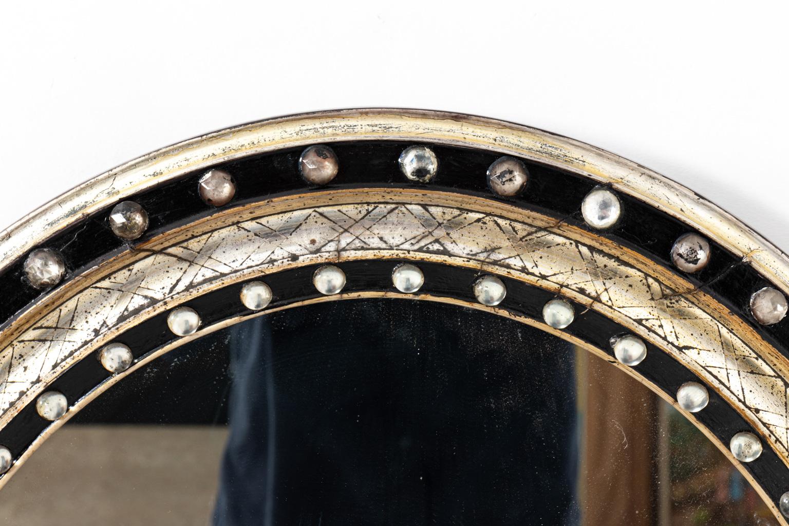 Crystal Round Irish Silver Leaf Mirror, circa 1860s