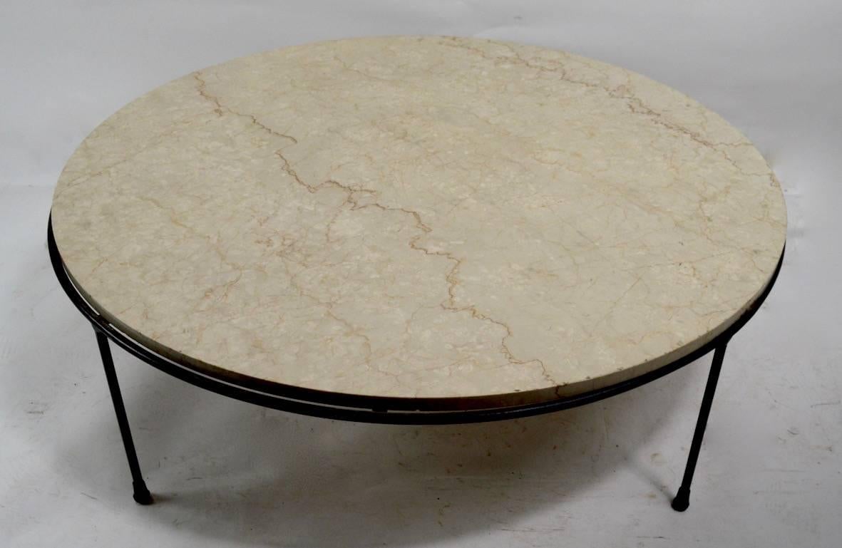 Mid-Century Modern Round Iron and Marble-Top Coffee Table by McCobb