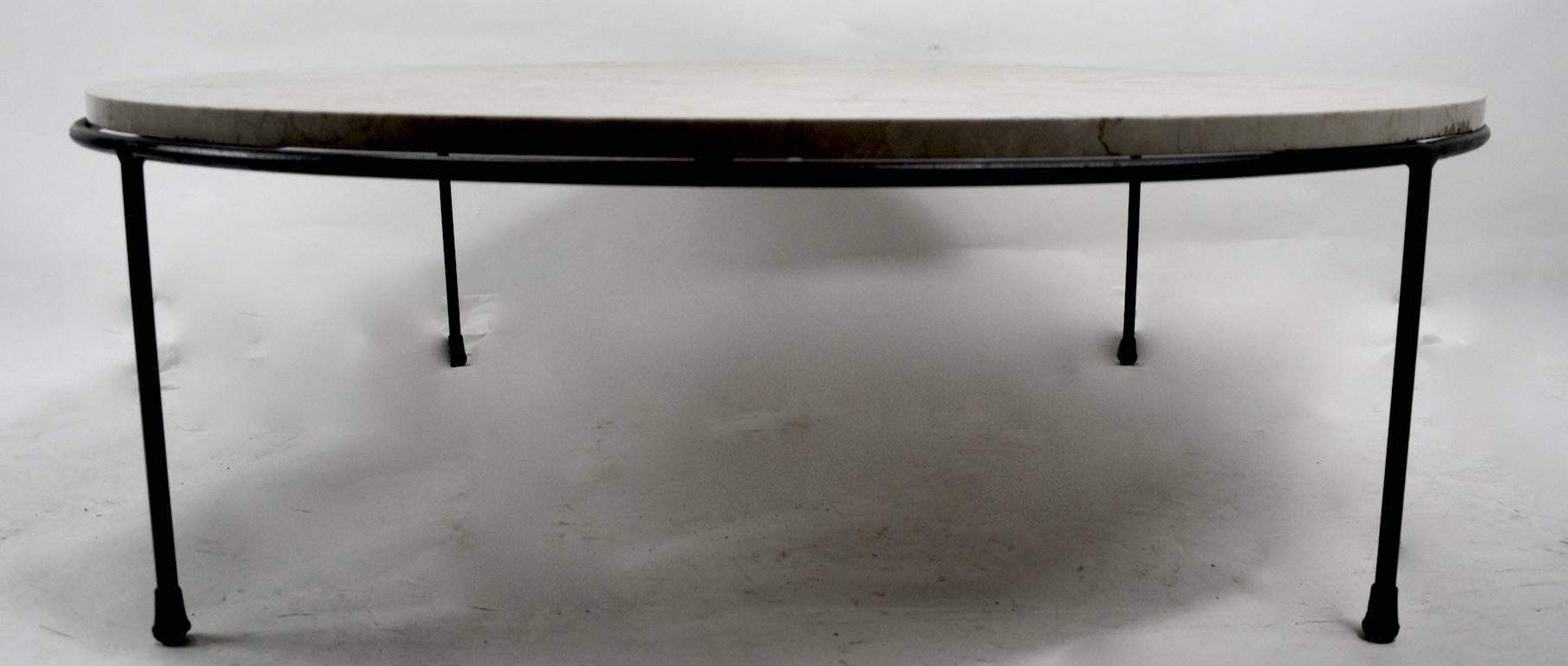 Round Iron and Marble-Top Coffee Table by McCobb 1