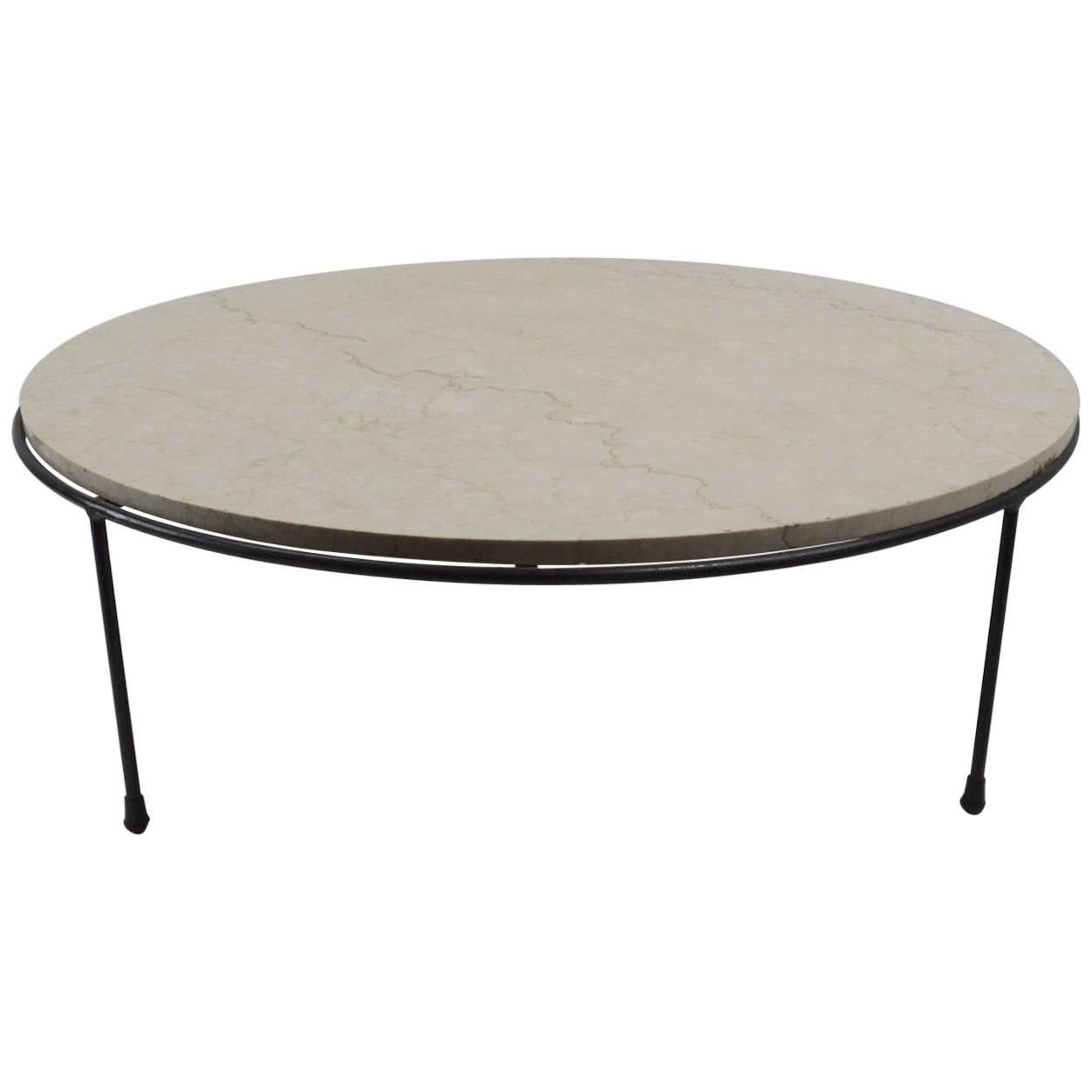 Round Iron and Marble-Top Coffee Table by McCobb