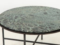 Round Iron base Cocktail Table with Green Marble Top, France 1960s