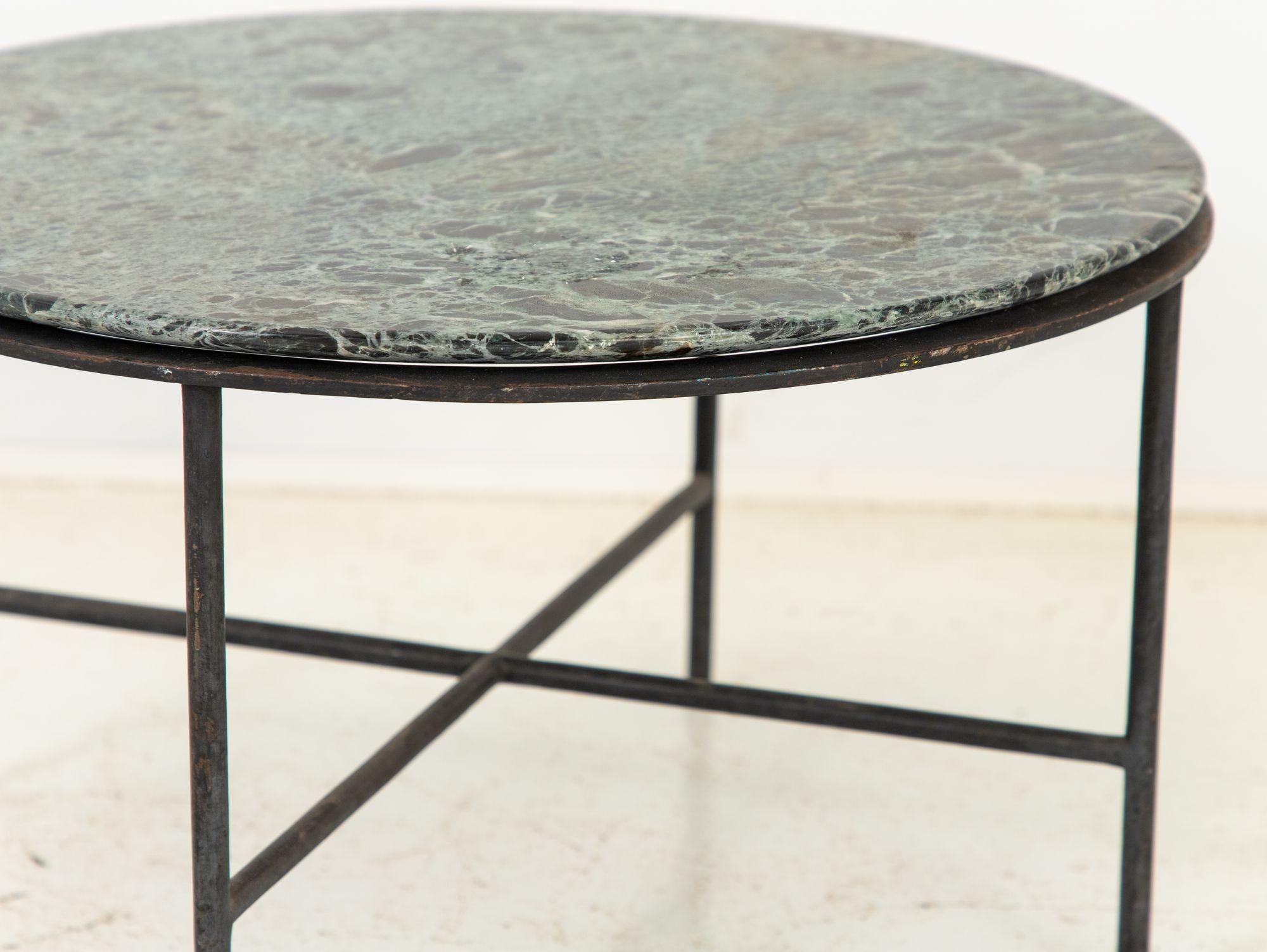 Round Iron base Cocktail Table with Green Marble Top, France 1960s For Sale 1
