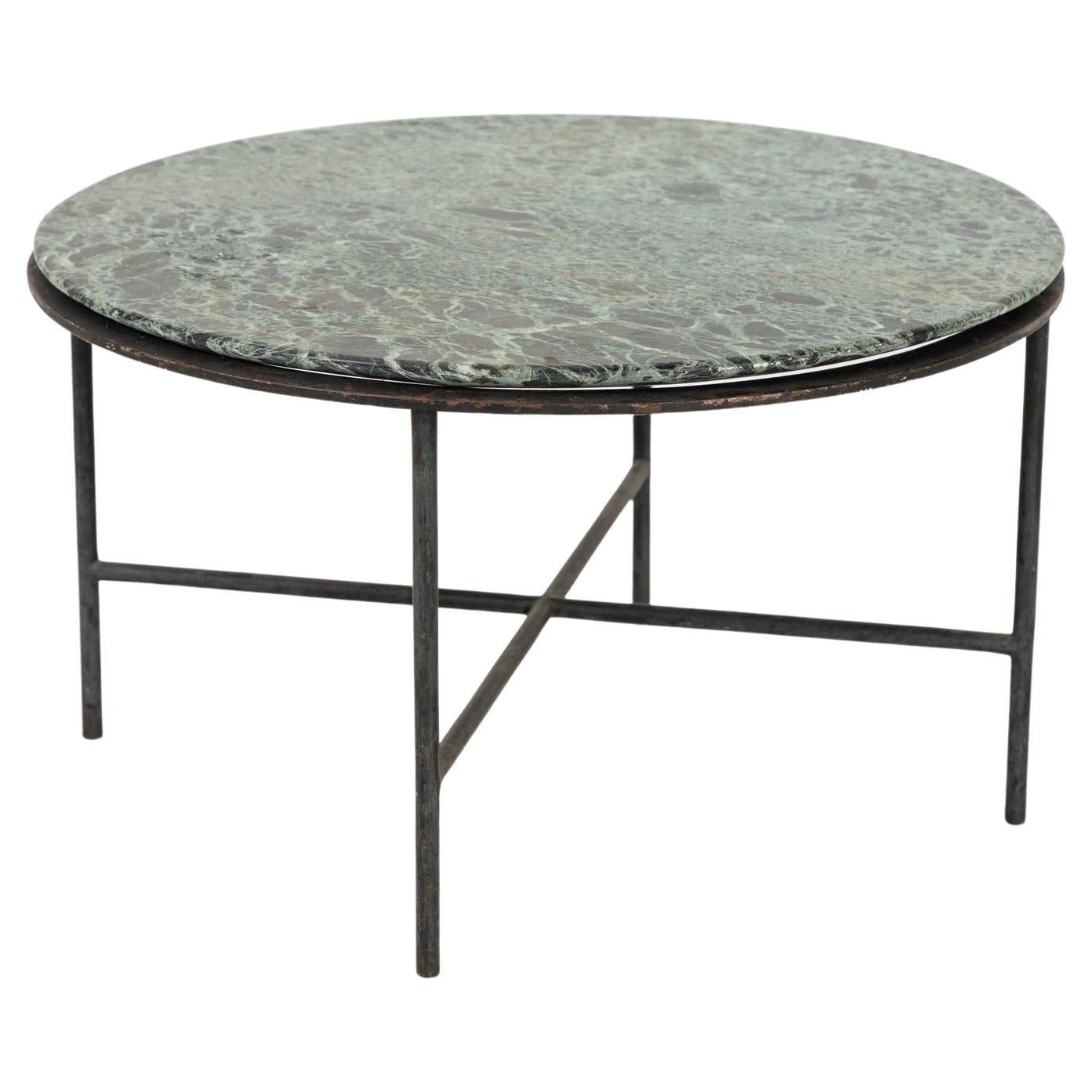 Round Iron base Cocktail Table with Green Marble Top, France 1960s For Sale