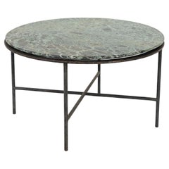 Round Iron base Cocktail Table with Green Marble Top, France 1960s