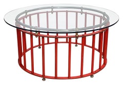 Round Iron, Brass and Chrome Plated Steel Coffee Table