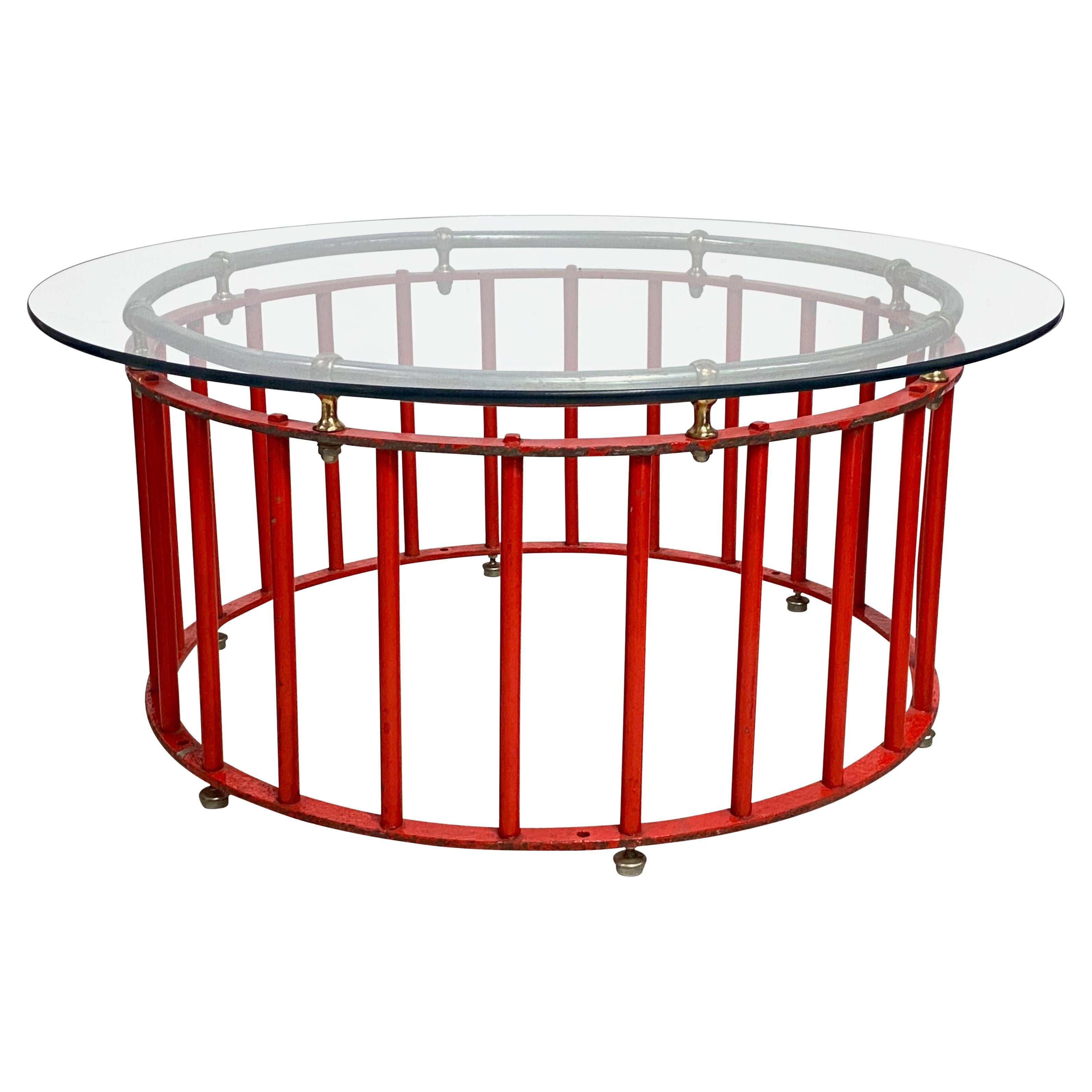 Round Iron, Brass and Chrome Plated Steel Coffee Table For Sale