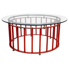 Retro Round Iron, Brass and Chrome Plated Steel Coffee Table