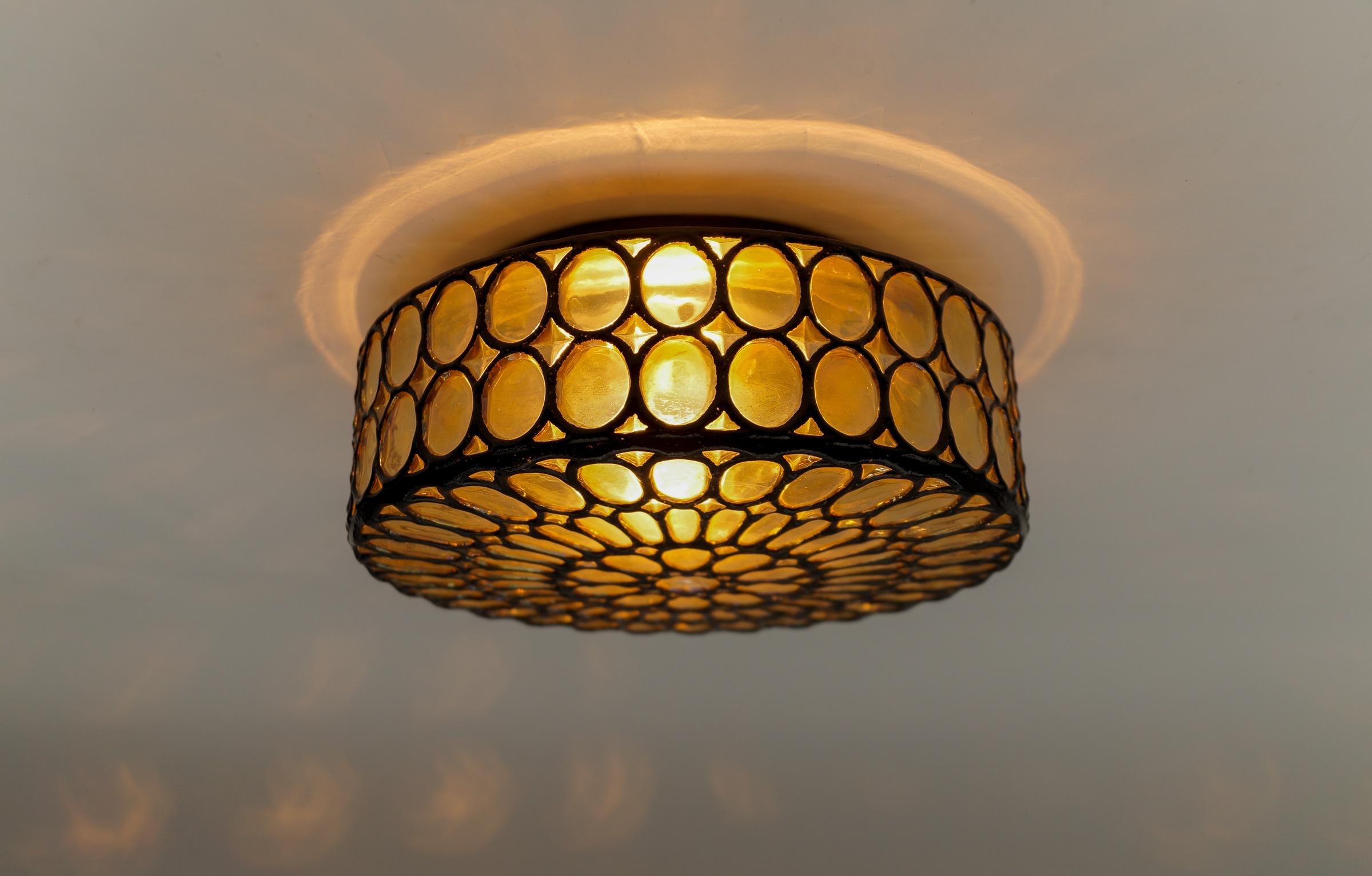 Round Iron Rings Glass Flush Mount Ceiling / Wall Light, 1960s Germany For Sale 1