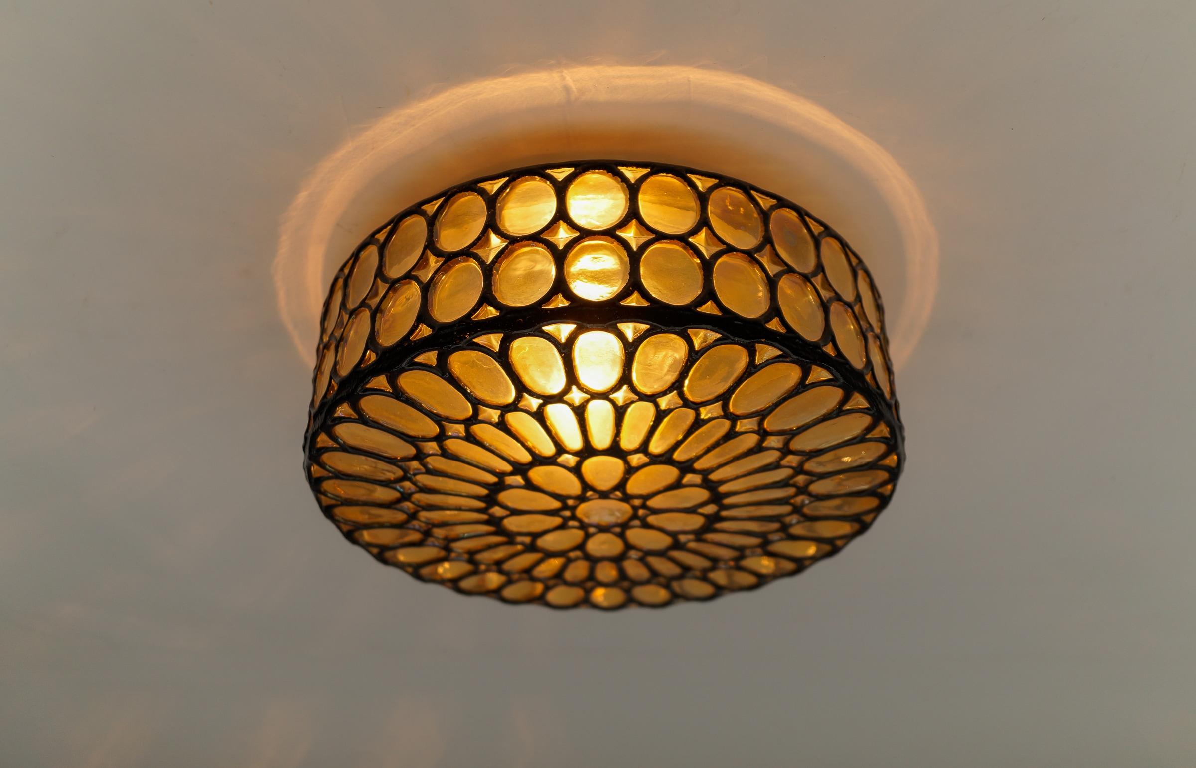 Round Iron Rings Glass Flush Mount Ceiling / Wall Light, 1960s Germany For Sale 2