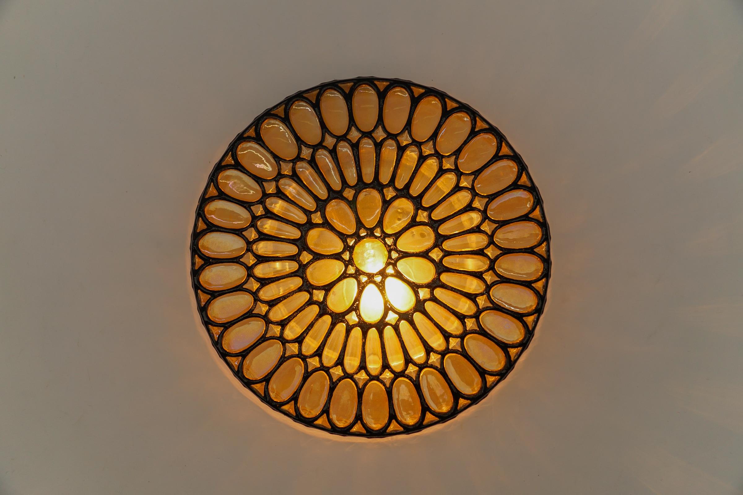 Round Iron Rings Glass Flush Mount Ceiling / Wall Light, 1960s Germany For Sale 3
