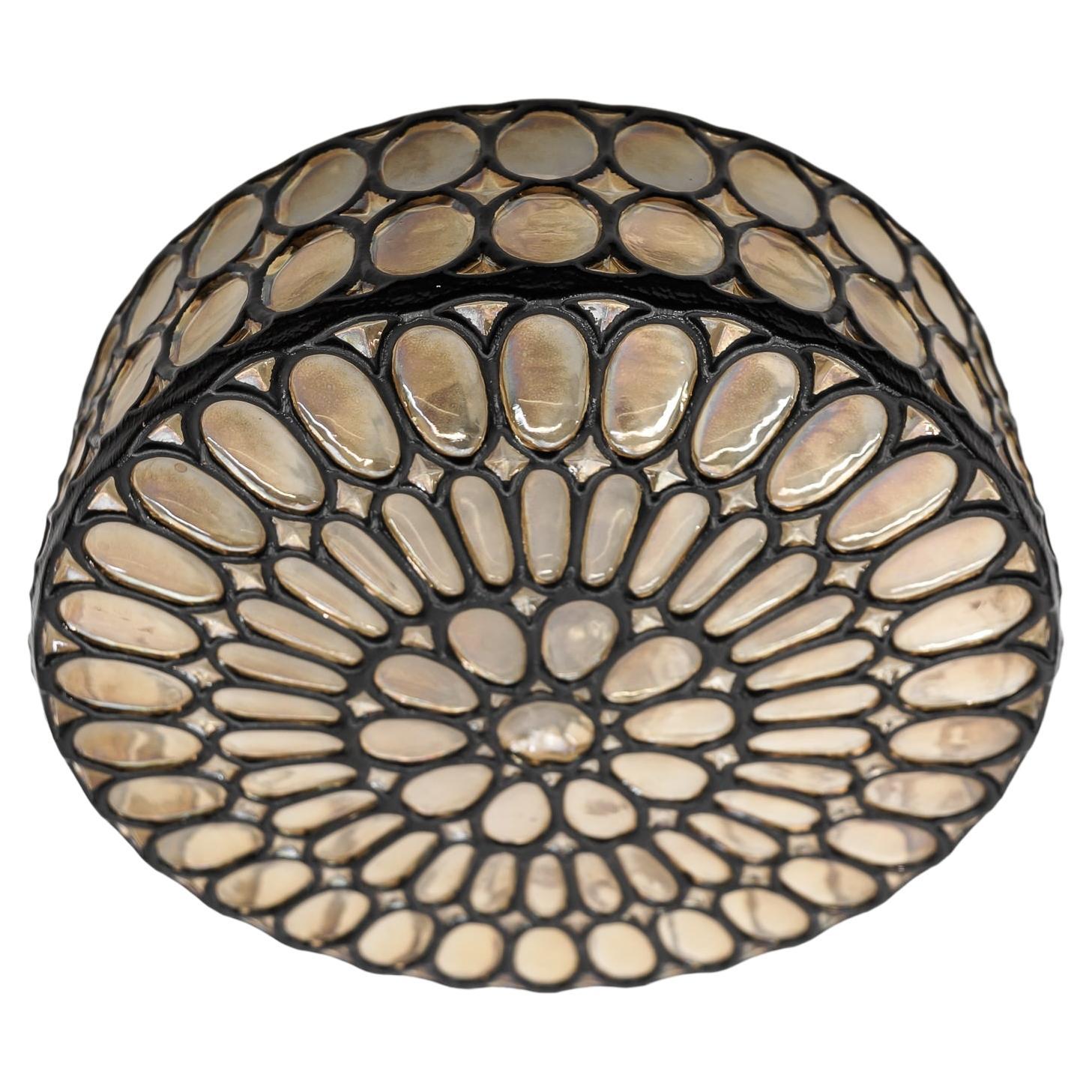 Round Iron Rings Glass Flush Mount Ceiling / Wall Light, 1960s Germany For Sale