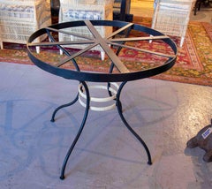 Round Iron Table with Wicker Decoration on the Base