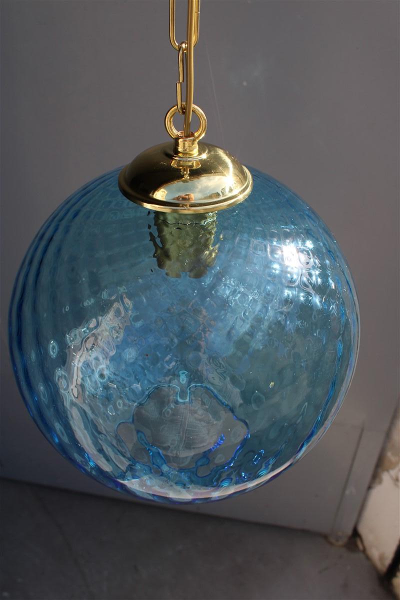 Round Italian Blu Murano Glass Venini 1960 Brass Gold For Sale 6