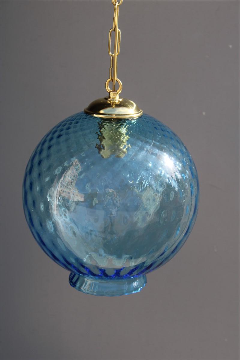 Mid-Century Modern Round Italian Blu Murano Glass Venini 1960 Brass Gold For Sale