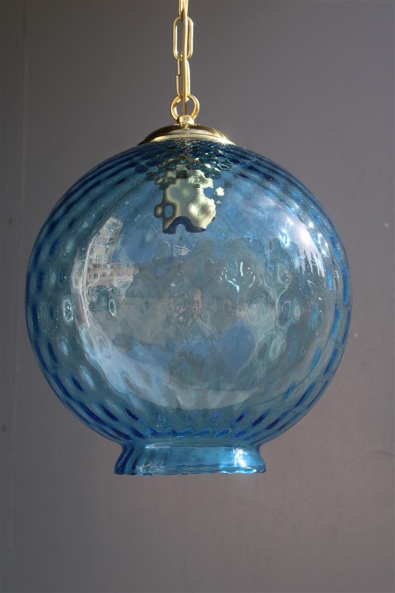 Mid-20th Century Round Italian Blu Murano Glass Venini 1960 Brass Gold For Sale