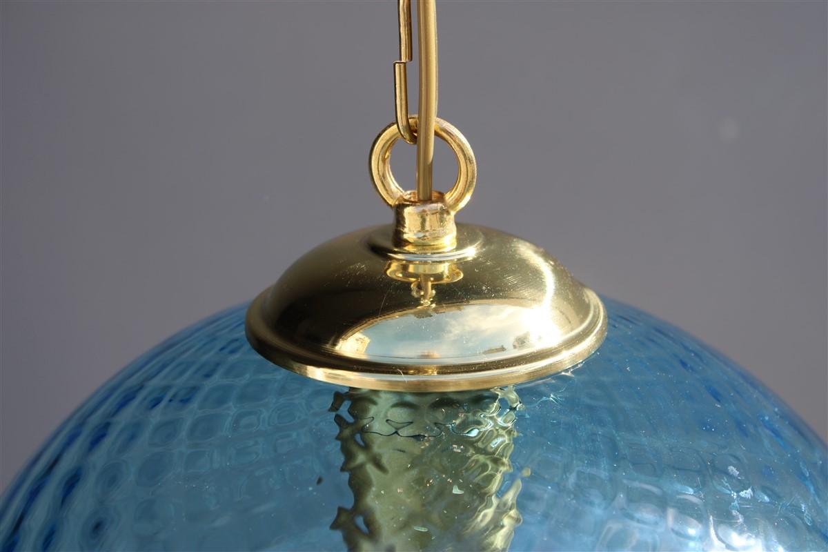 Round Italian Blu Murano Glass Venini 1960 Brass Gold For Sale 4