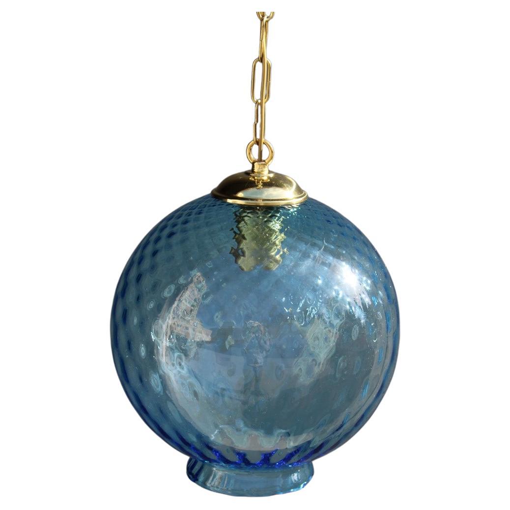 Round Italian Blu Murano Glass Venini 1960 Brass Gold For Sale