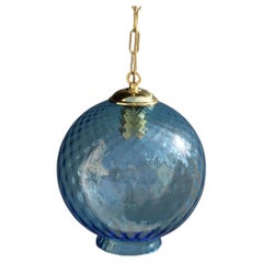 Round Italian Blu Murano Glass Venini 1960 Brass Gold