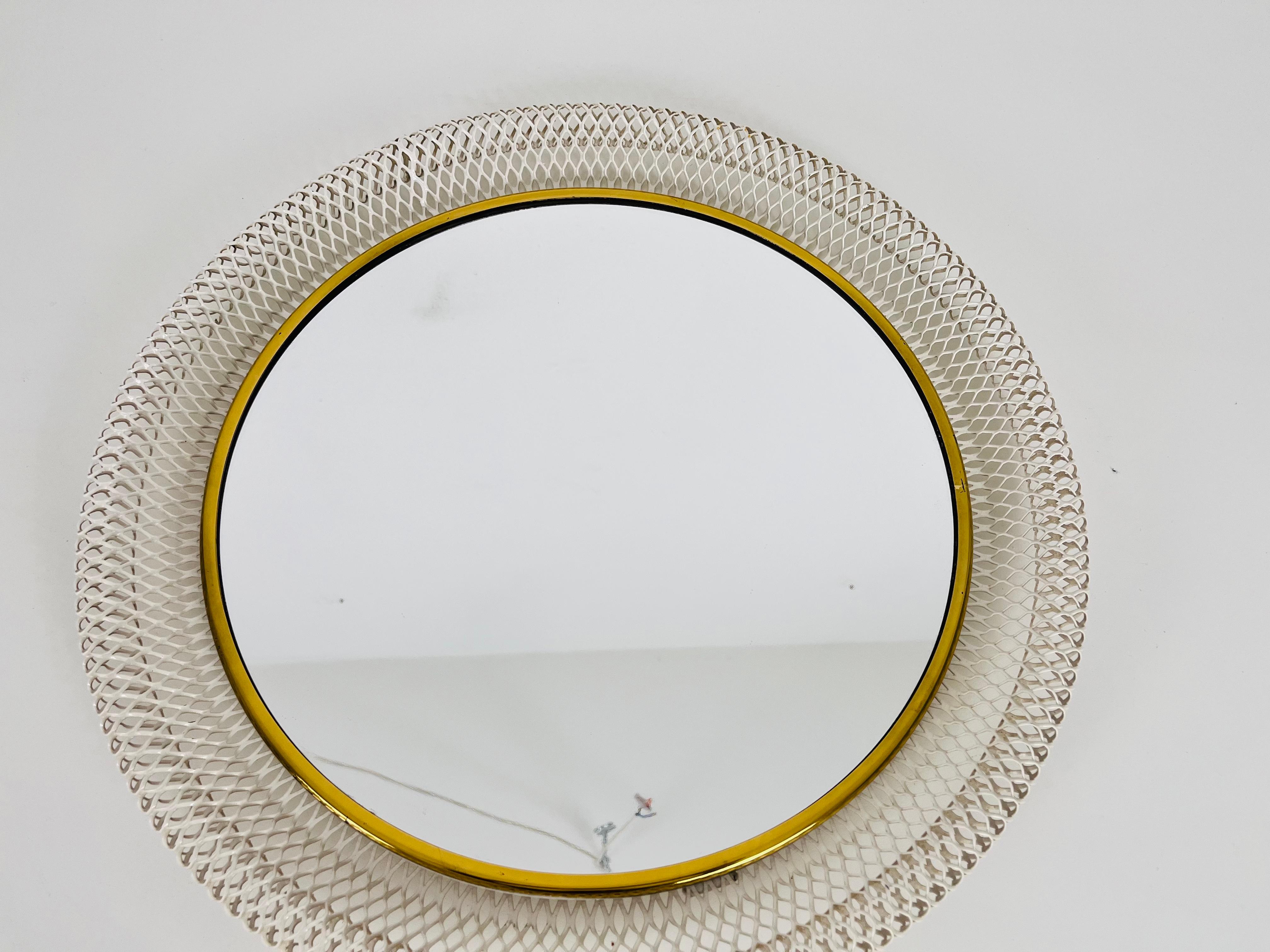 European Round Italian Brass Framed Wall Mirror, 1960s, Italy For Sale