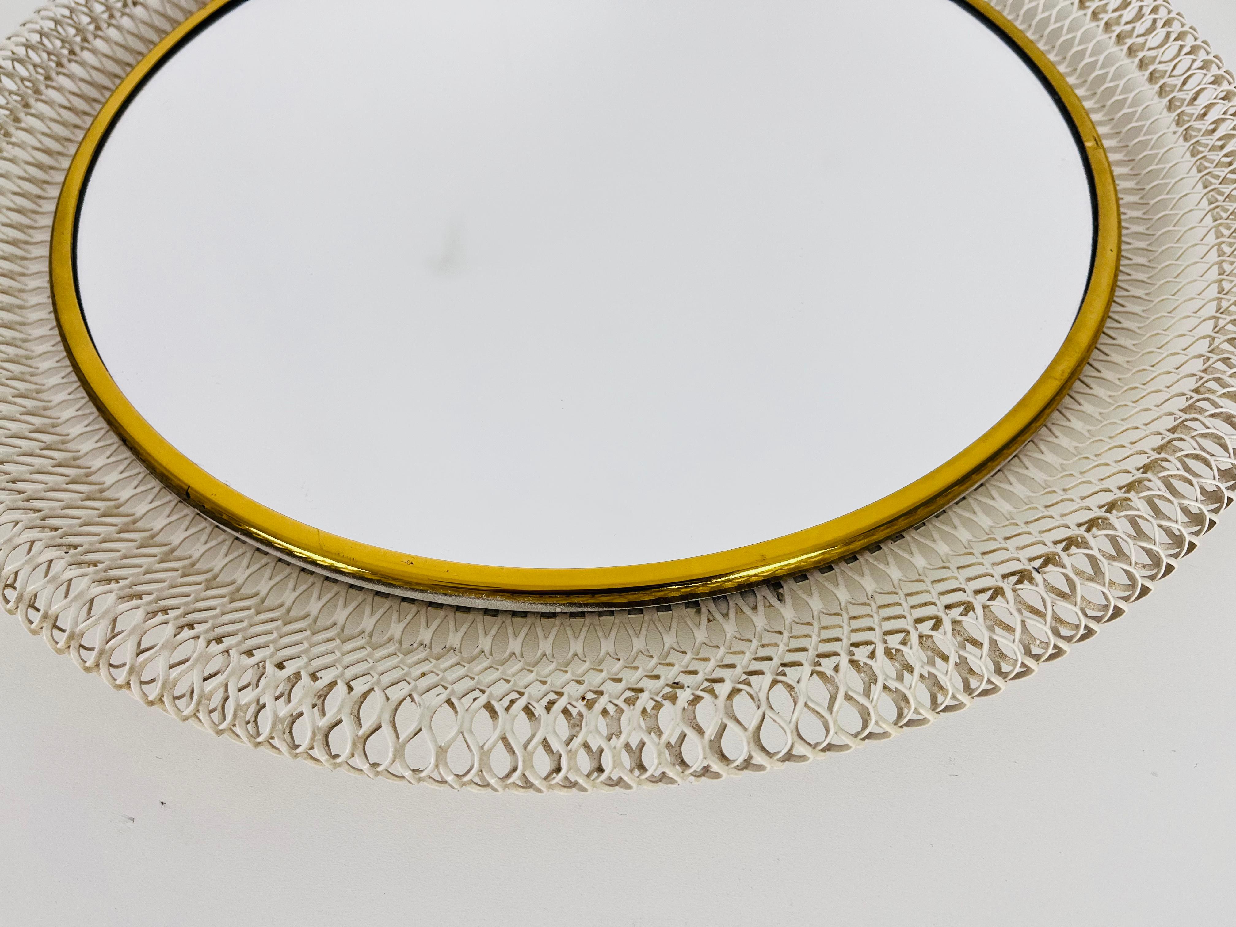 Mid-20th Century Round Italian Brass Framed Wall Mirror, 1960s, Italy For Sale