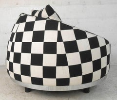 Round Italian Checkered Modern Club Chair