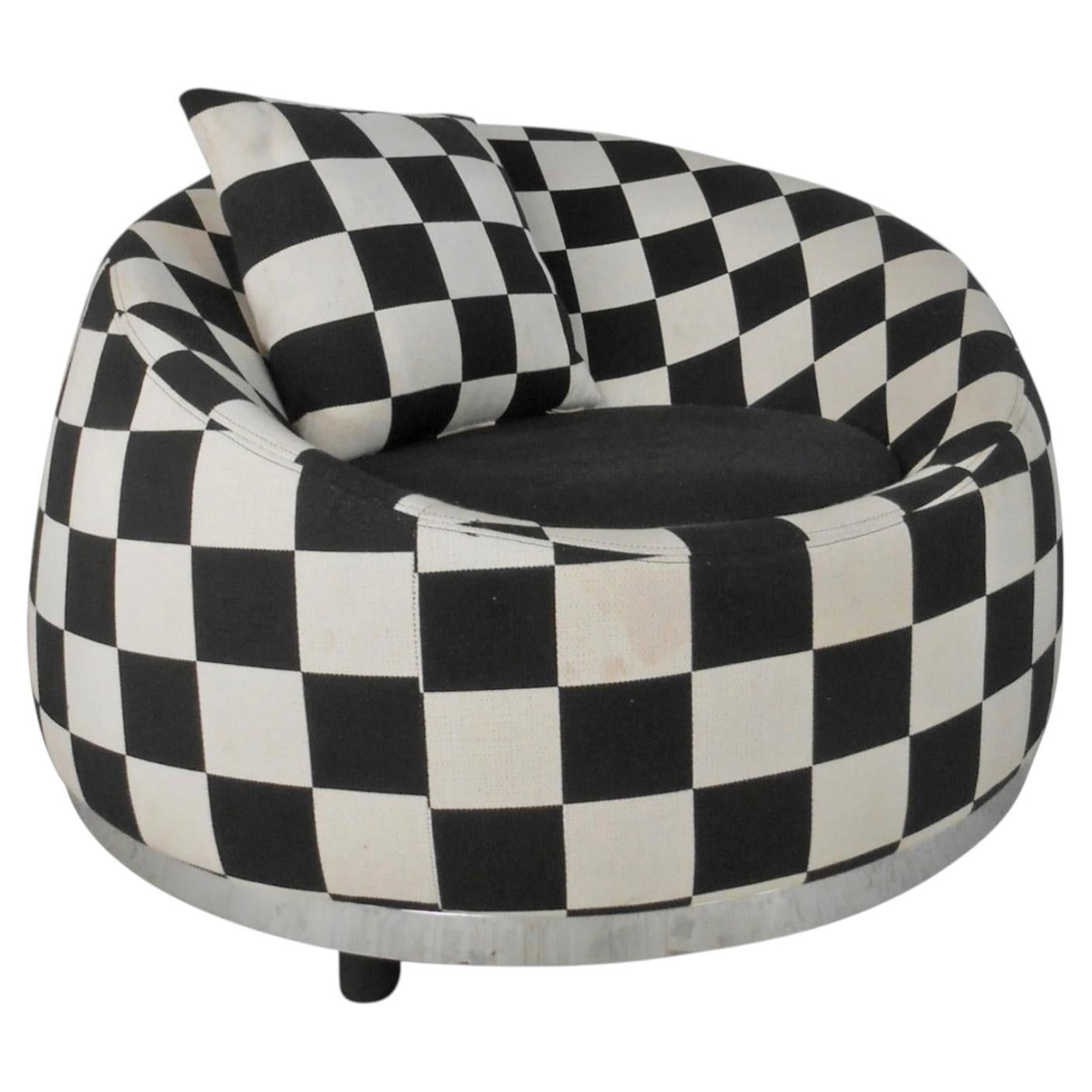 Round Italian Checkered Modern Club Chair For Sale