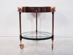 Round Italian Copper, Lacquered Iron and Glass Serving Cart
