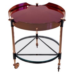Retro Round Italian Copper, Lacquered Iron and Glass Serving Cart