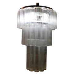 Round Italian Design Midcentury Venini Chandelier Murano Glass Transparent Tubes