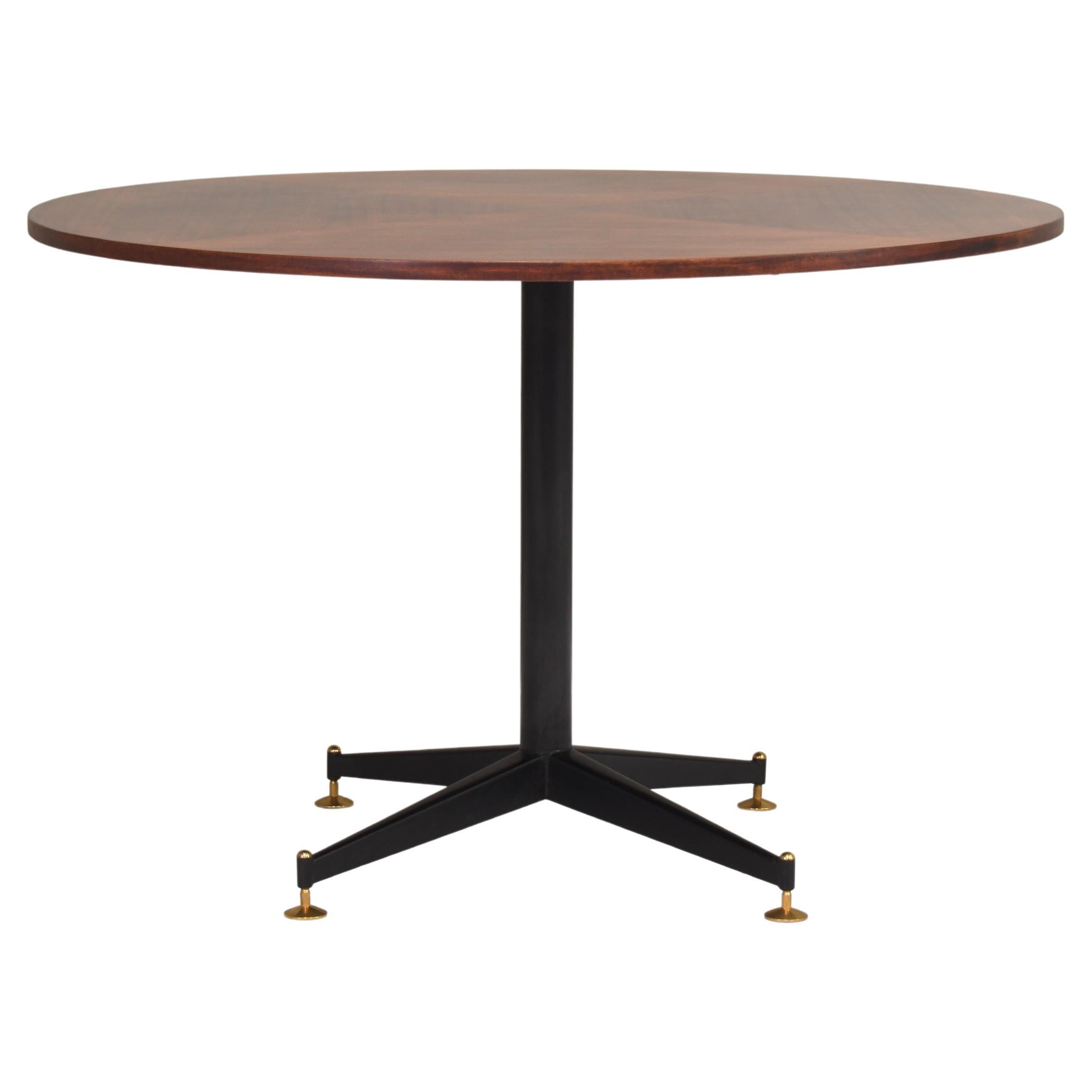Round Italian Dining Table in Teak and Brass, Italy, circa 1950 at 1stDibs