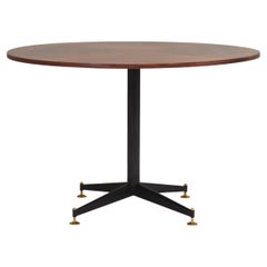 Round Italian Dining Table in Teak and Brass, Italy, circa 1950