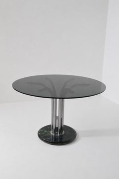 Round Italian dining table in the style of Giotto Stoppino, made of Verde Alpi marble