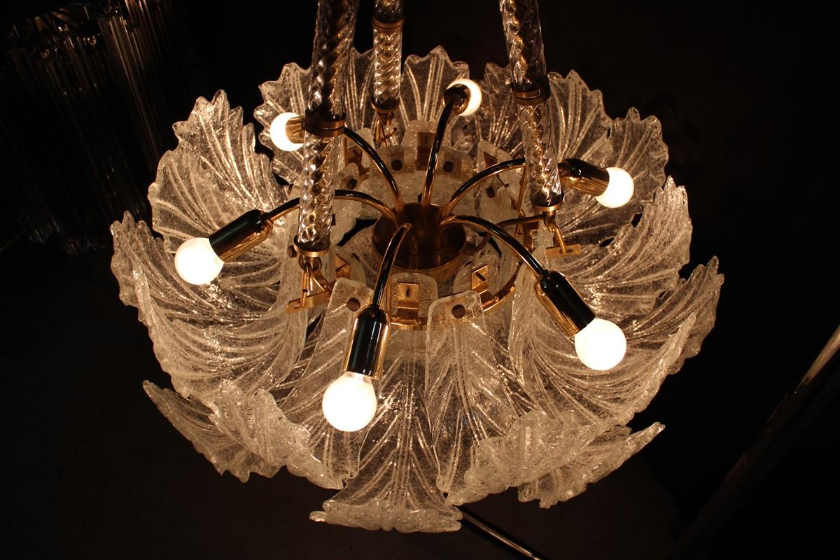 Round Italian Flower Chandelier 1970s Murano Glass Parts Brass gold Plate For Sale 15