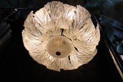 Round Italian Flower Chandelier 1970s Murano Glass Parts Brass gold Plate