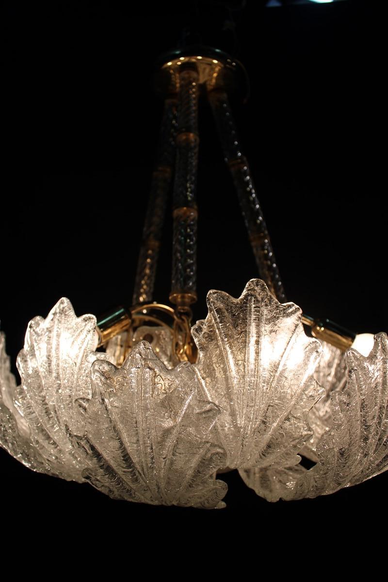 Round Italian Flower Chandelier 1970s Murano Glass Parts Brass gold Plate For Sale 1