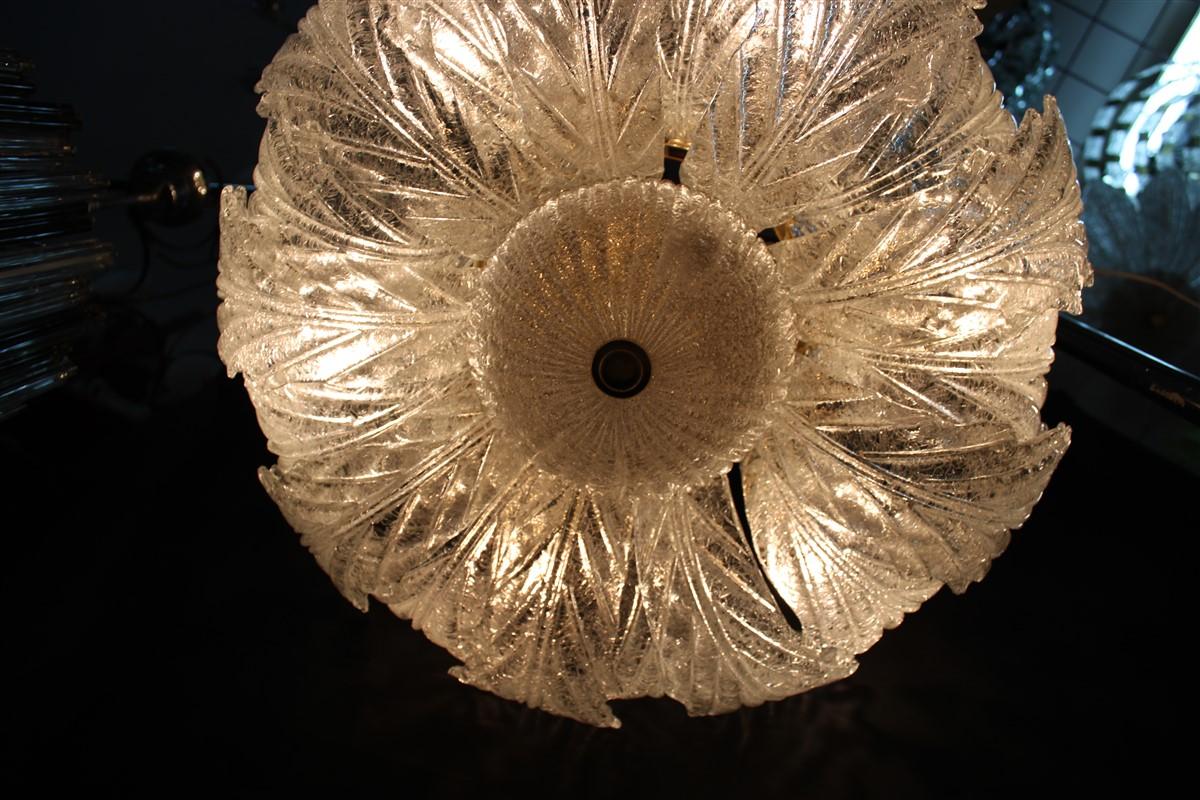 Round Italian Flower Chandelier 1970s Murano Glass Parts Brass gold Plate For Sale 2