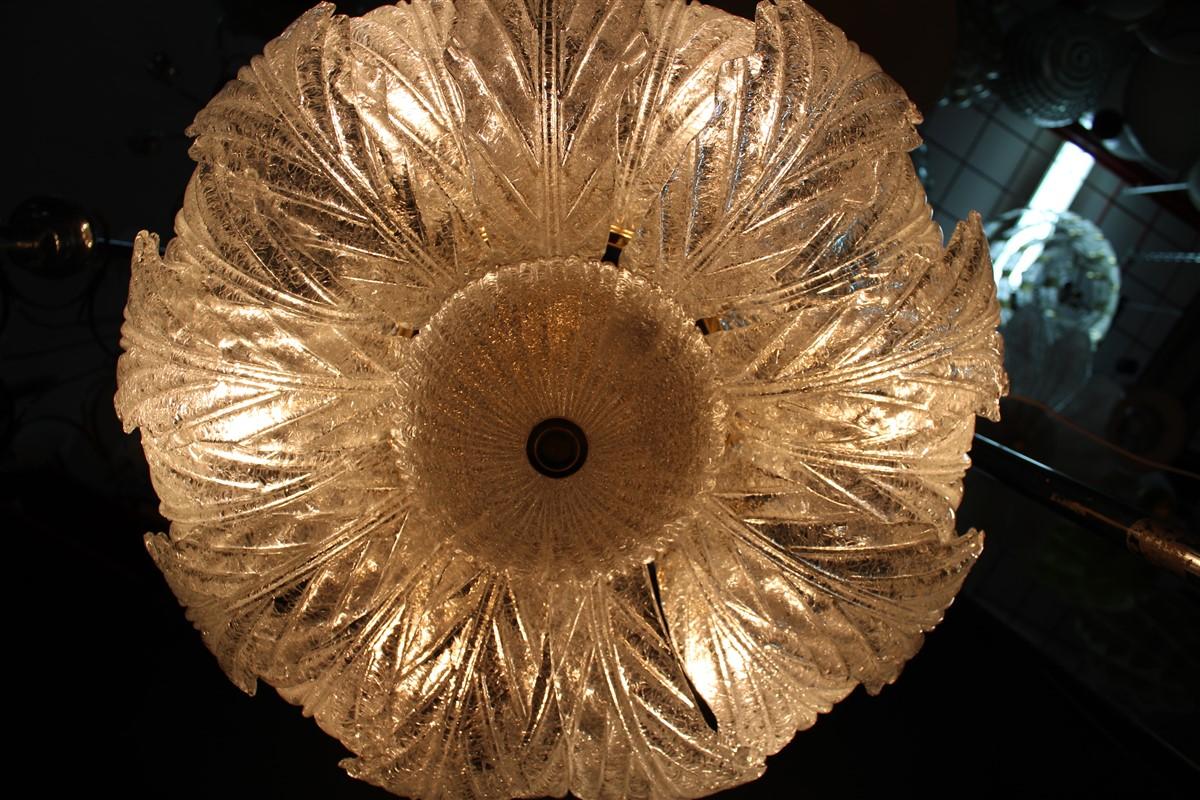Round Italian Flower Chandelier 1970s Murano Glass Parts Brass gold Plate For Sale 3