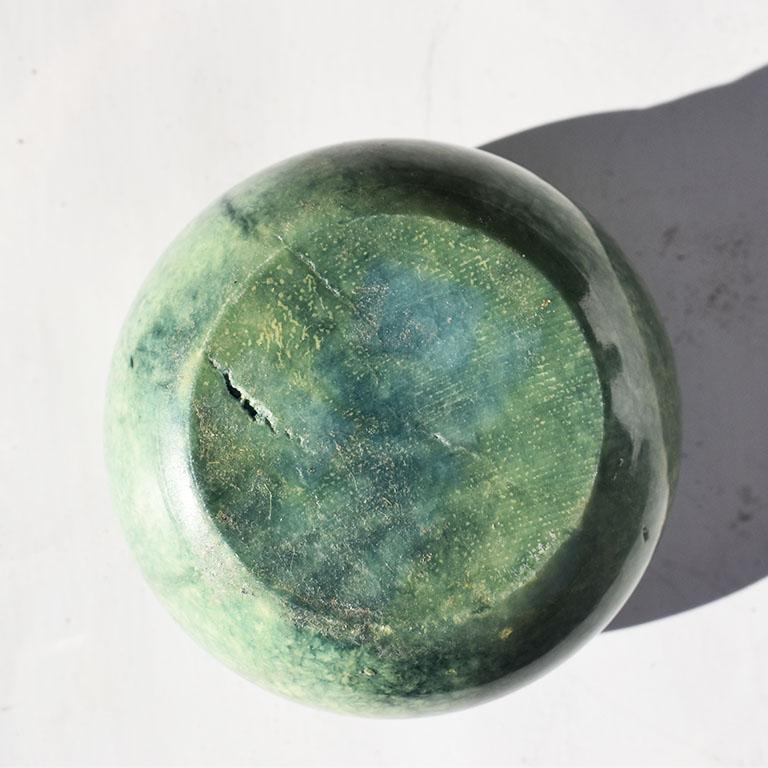 Round Italian Green Stone Malachite Color Hinged Trinket Box at 1stDibs